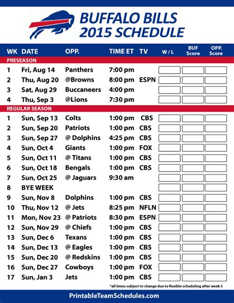 Buffalo Bills Schedule Pdf Example Calendar Printable