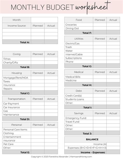 printable budget worksheet  perfect  small businesses