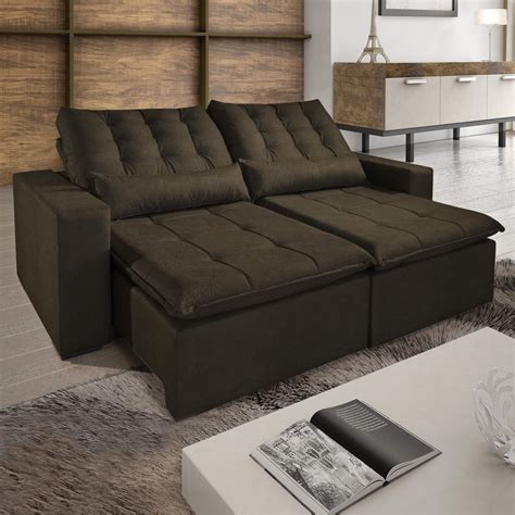 sofa retratil  reclinavel  lugares  almofadas suzano lufer estofados marrom madeiramadeira