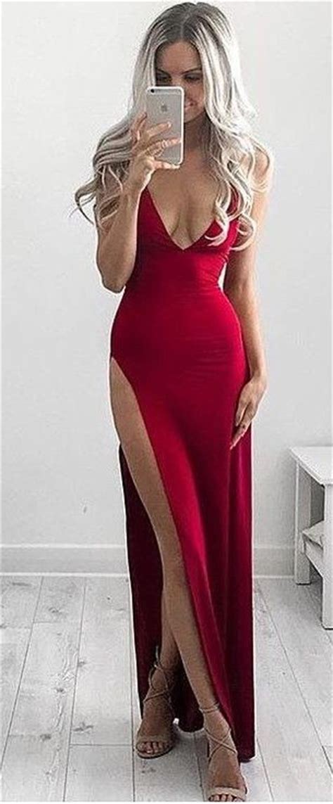 simple sexy prom dress hot red prom dresses deep v neck