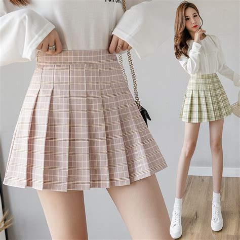 2020 Korean Plaid Skirt Pleated Kawaii Japanese School Skirt Micro Mini