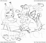 Dragon Castle Outline Coloring Illustration Royalty Clipart Visekart Rf sketch template
