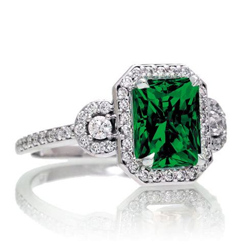 carat emerald cut  stone emerald halo diamond ring   white gold jeenjewels