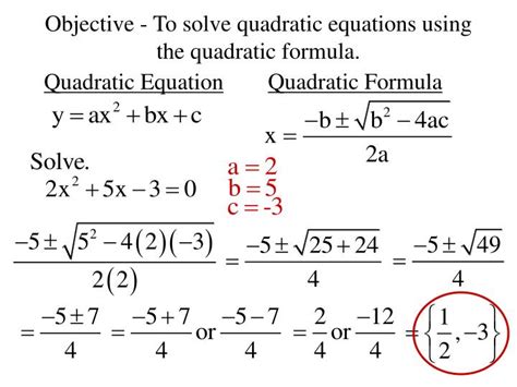 objective  solve quadratic equations   quadratic