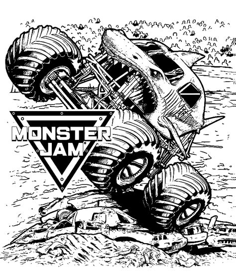 megalodon shark monster truck coloring pages