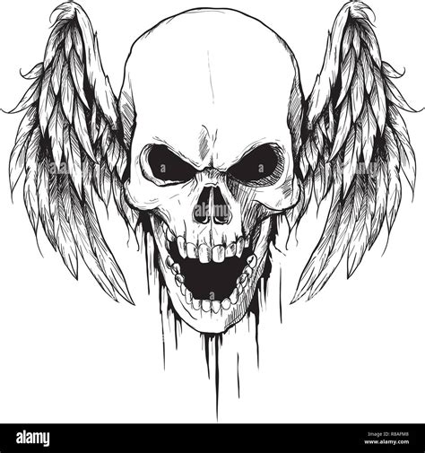 Draw Skull With Wings Vector Illustration Tattoo Style Stock Vector