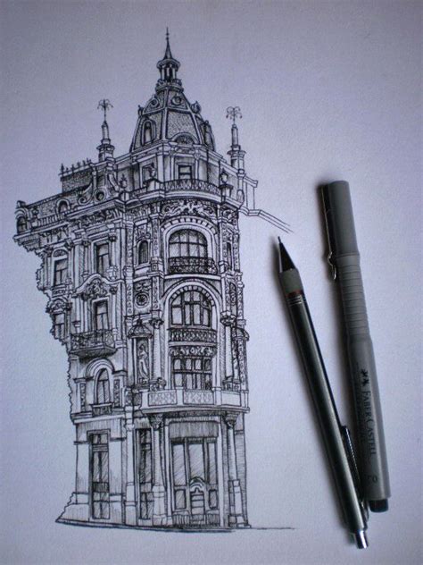ink architectural sketch building drawing  behance micron