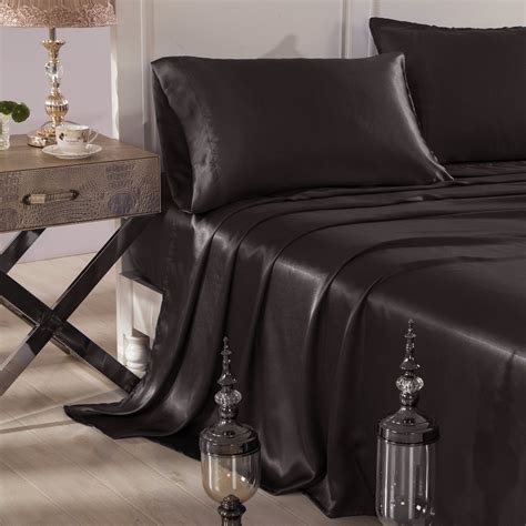 Honeymoon Luxury Satin Bed Sheet Set Ultra Silky Soft Queen Black