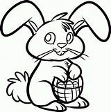 Easter Bunny Coloring Pages Basket Cute Drawing Printable Colouring Easy Bunnies Rabbit Drawings Holding Print Draw Kids Clipart Color Cartoon sketch template
