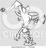Blowing Horn Elf Christmas Outlined Coloring Clipart Cartoon Vector Toonaday sketch template