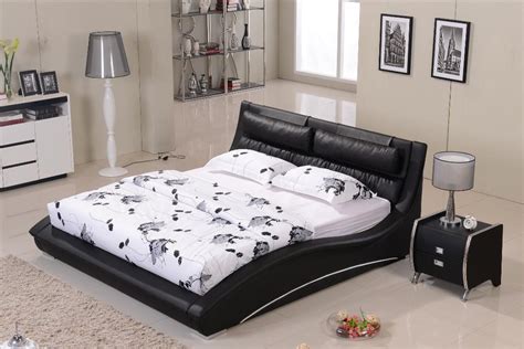 furniture bedroom confortable black leather headrest bed
