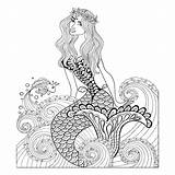 Mermaid Fantastic Meerjungfrau Mandalas Goldfish Wreath Depositphotos Erwachsene Fuer Sirena Sirenas Zentangle Vector Ilustración Ausdrucken Fairy sketch template