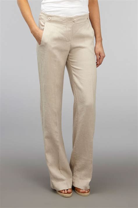 womens kookai beige linen button casual classic long pants trousers size   ebay