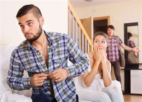 Husband Watching How Partner Is Cheating Stock Image Image Of Adults