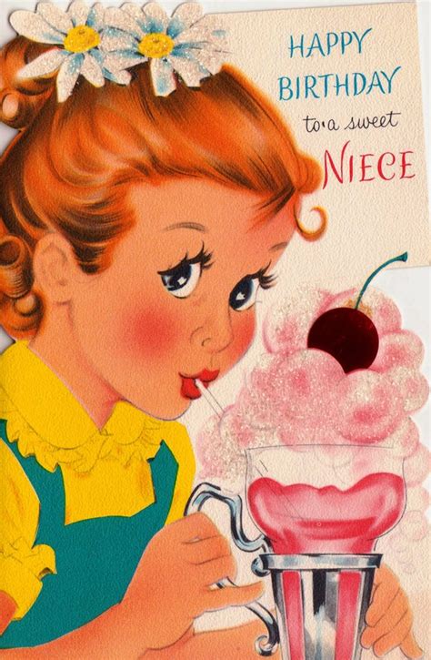 1950s Vintage Happy Birthday To A Sweet Niece Greetings Card