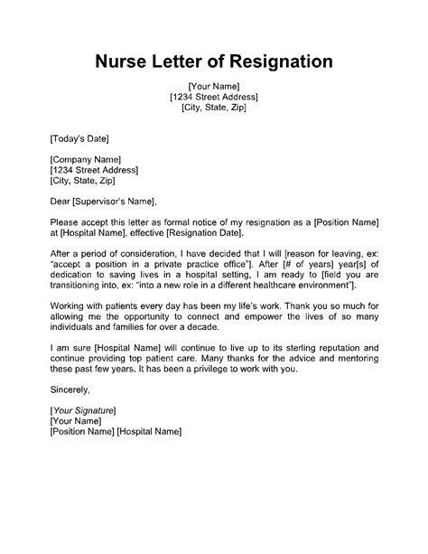resignation letter   staff nurse  resume templates word