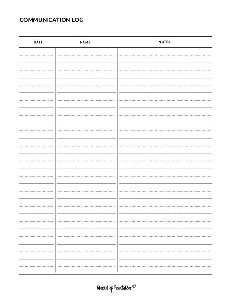 communication log template