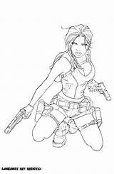 Croft Lara Raider Lineart Diabolumberto Pintar Armas Fogo Berto sketch template