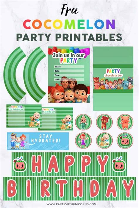 cocomelon party printables set   party  unicorns