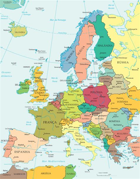 Mapa Da Europa →【 Político Com Os Países Geográfico