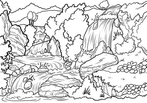 waterfall landscape scene coloring page  printable coloring pages