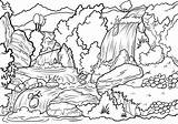 Waterfall Coloring Pages Landscape Scene Print Color Nature Kids sketch template