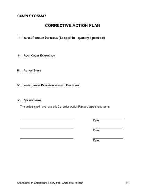 corrective action plan template fill  printable fillable