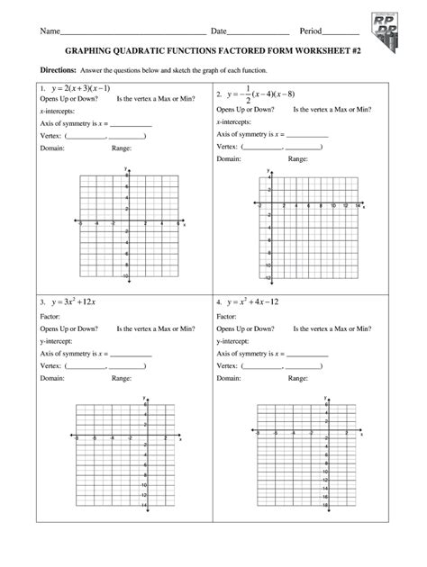 graphing quadratic functions  standard form worksheet  answer key