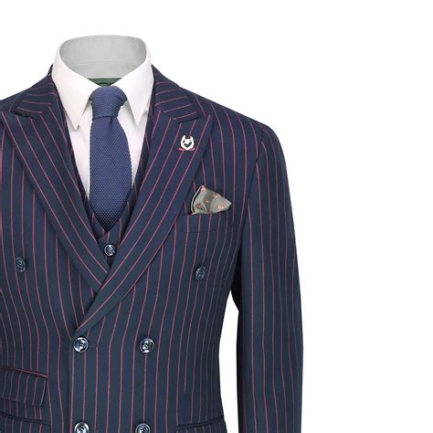 mens  piece double breasted suit vintage chalk stripe smart classic tailor fit ebay