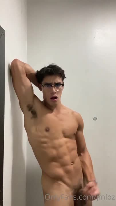 sexy nerd jerks off in the shower