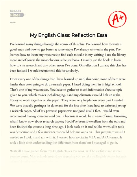 learned  english class  reflection essay