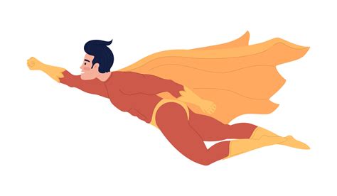 flying superhero  cape semi flat color vector character superhuman