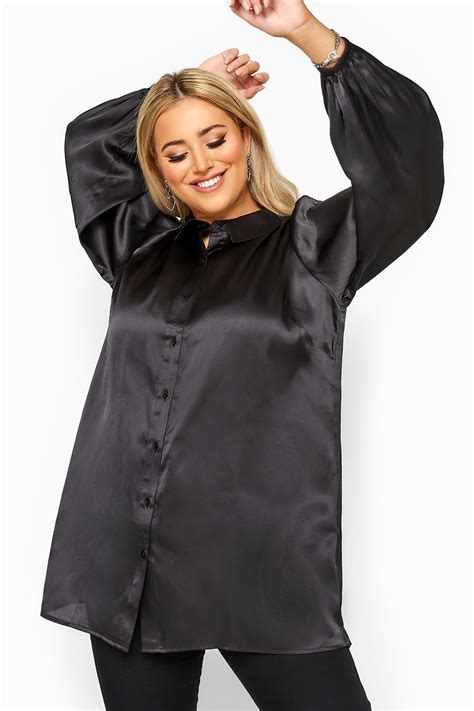 satijnen blouse met ballonmouwen  zwart  clothing