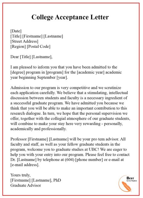 templates  graduate admission letter student admission letter