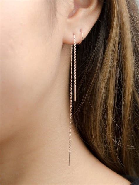 threader earrings gold chain dangle edgy earrings cartilage earrings silver earring che