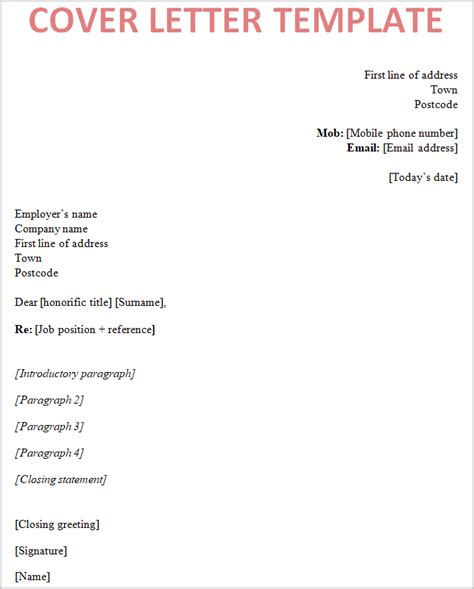 cover letter template uk