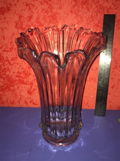26 Vintage Clear Glass Fluted Stretched Hi Lo Swung Vase Art Nouveau