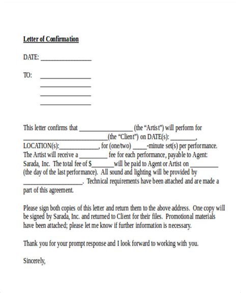 confirmation letter templates