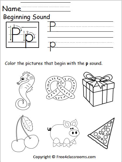 letter p phonics worksheet  preschool beginning sounds letter
