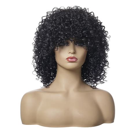 women short afro curly wig synthetic natural hair wigs  bangs cosplay party ebay