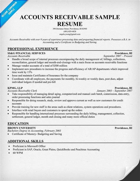 accounts receivable resume  resumecompanioncom resume