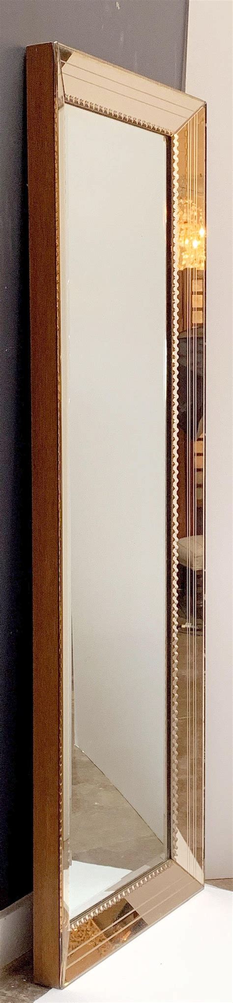 Art Deco Mirror With Beveled Frame Of Copper Colored Glass H 58 3 4 X