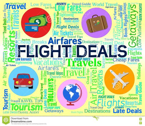 flight deals means bargain flights  sale stock illustration illustration  promotion save