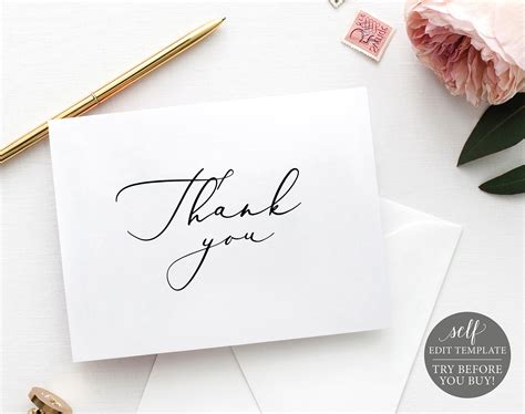 Thank You Card Template Fold Elegant Script Try Before You Buy 100