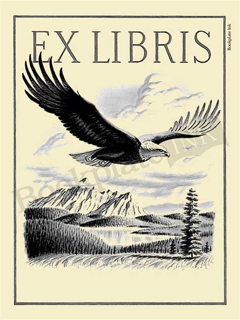 a111 majestic flying eagle bookplate with ex libris wording bookplate ink