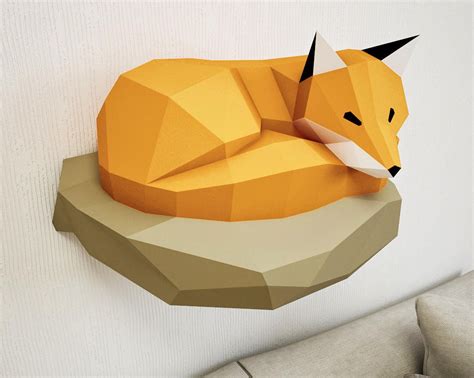 papercraft fox  rock paper model  paper craft paper sculpture  template  poly