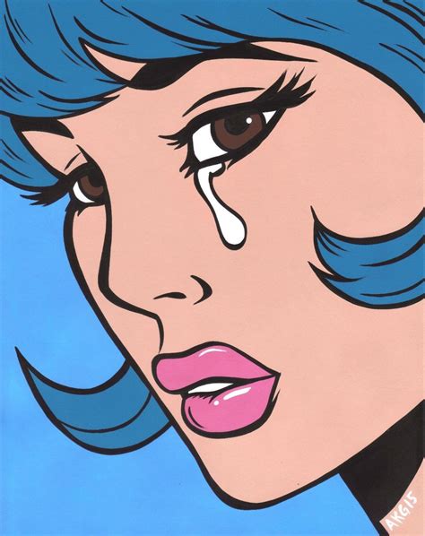 Turquoise Hair Crying Comic Girl 8x10 Painting Pop Art