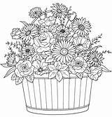 Basket Pages Coloring Flowers Flower Printable Sheets Adult Colouring Adults Color Spring Country Books Doodles Floral Baskets Kids Drawing Book sketch template
