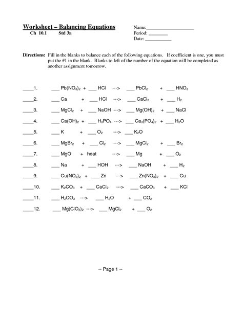 balancing chemical equations worksheet  answer key explore worksheet