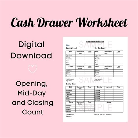 printable daily cash register closing sheet printable form